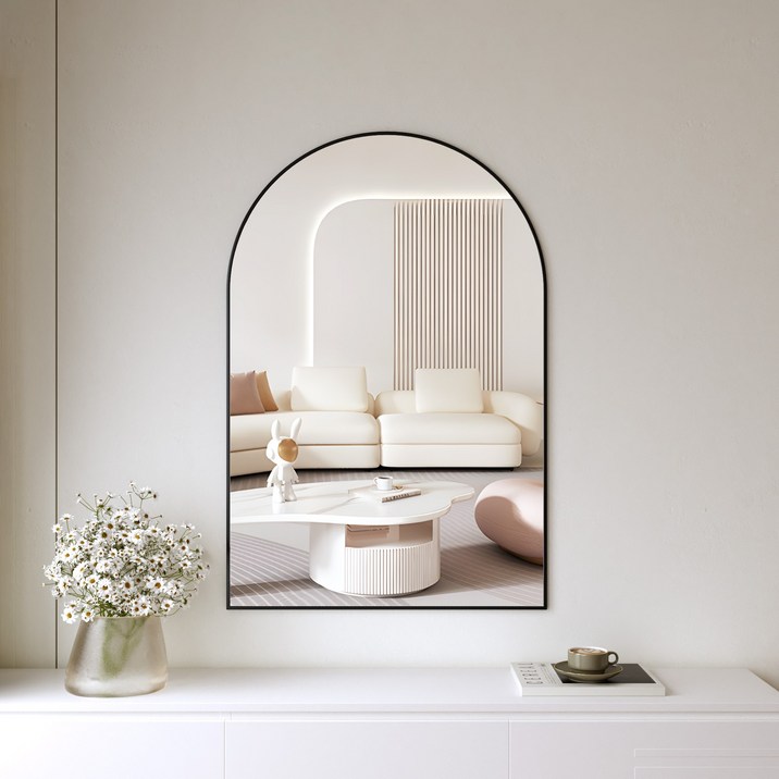 뷰티피크 아치형 벽거울 화정대거울 육실거울 400 x 600 mm, 블랙