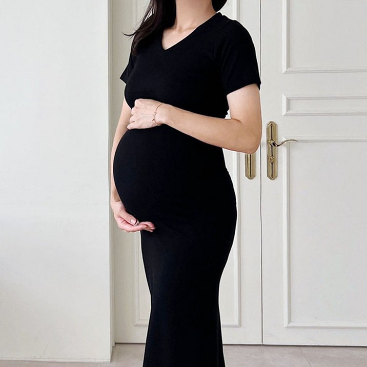 임부복 주수원피스 브이넥 셀프 만삭 사진 촬영 임산부 원피스 신축성좋은 임부복 반팔 슬림 여름원피스 태교여행 빅사이즈 만삭사진 주수사진 주수기록 만삭촬영
