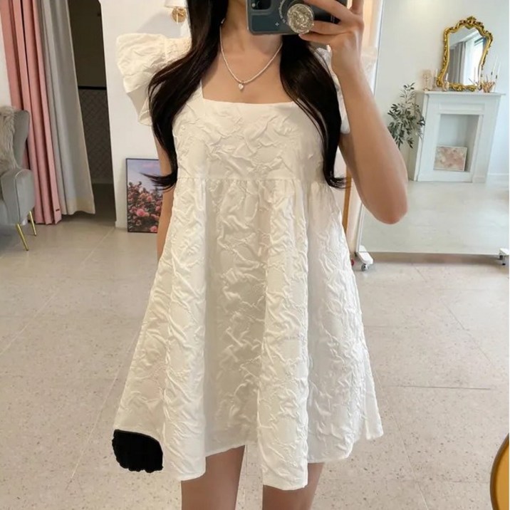 발리걸 팔뚝커버 프릴 플레어 나시 미니 원피스