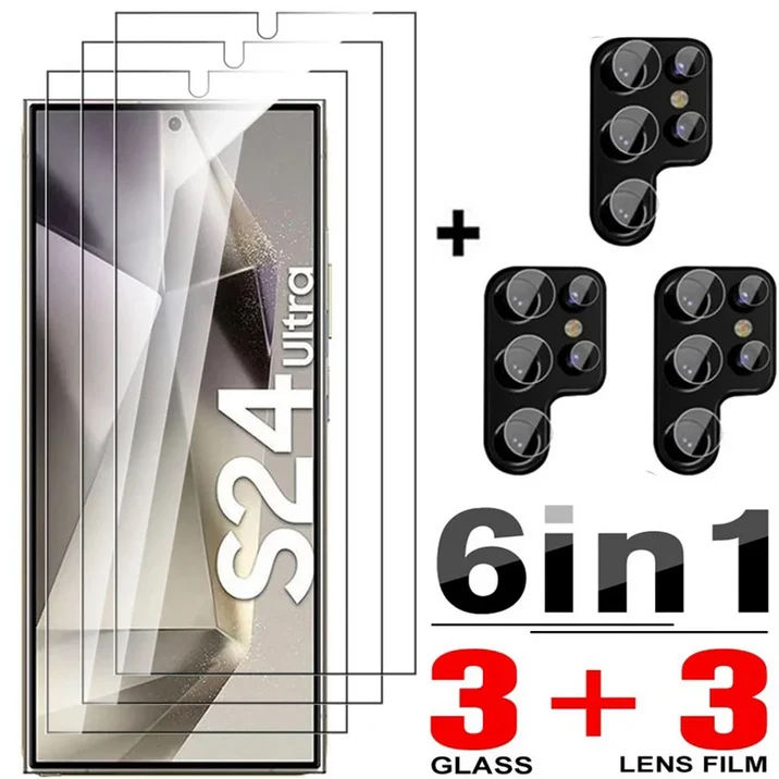 갤럭시 S24 울트라 스크린 보호대 카메라 렌즈 필름, 6 인 1 강화 유리, 플러스 +