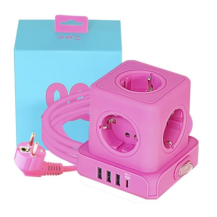 데코아르 멜로우 비비드 5구 멀티탭 4000W (USB-A x 3 , USB-C), 1개, 멀티탭 핑크, 1.8m