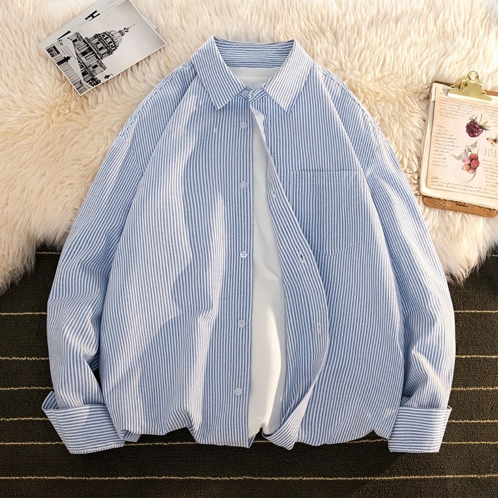 남성 가을 신상 옥스퍼드 줄무늬 긴팔 셔츠 라이트 비즈니스 관리 쉬운 아우터