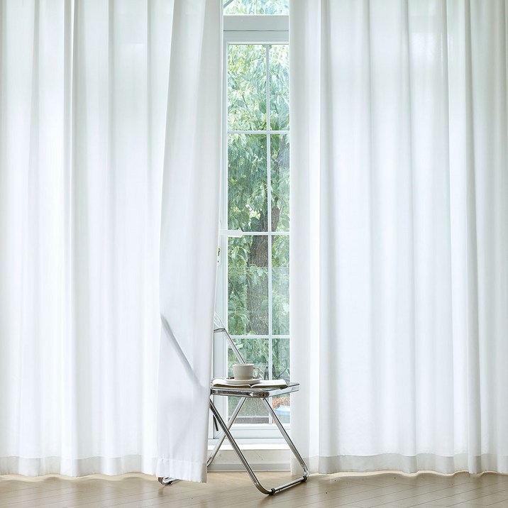 사라하우스 비침없는 밀크화이트 쉬폰 차르르 2배 나비주름형 커튼