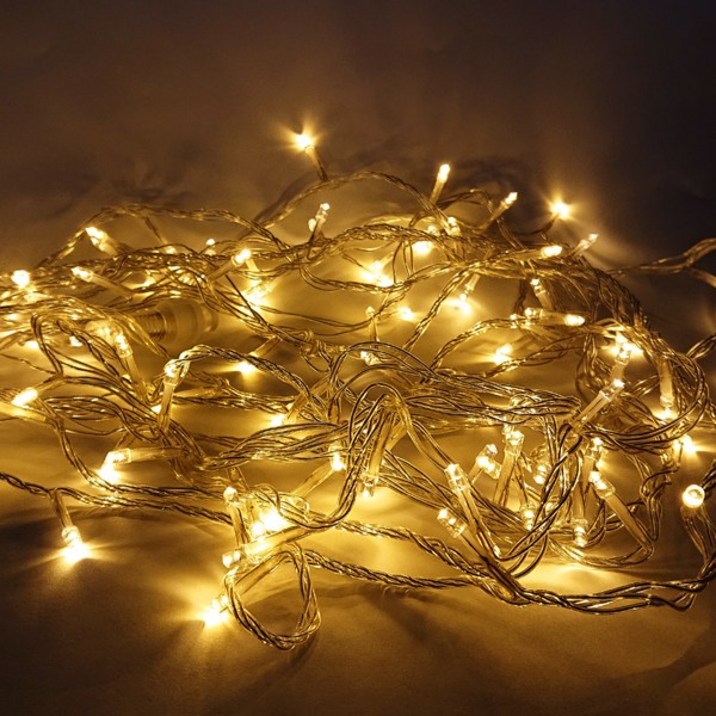 선세이브 LED 은하수전구 100구 투명선+정류기 세트 크리스마스 트리 전구 캠핑 조명 무드등, 황색