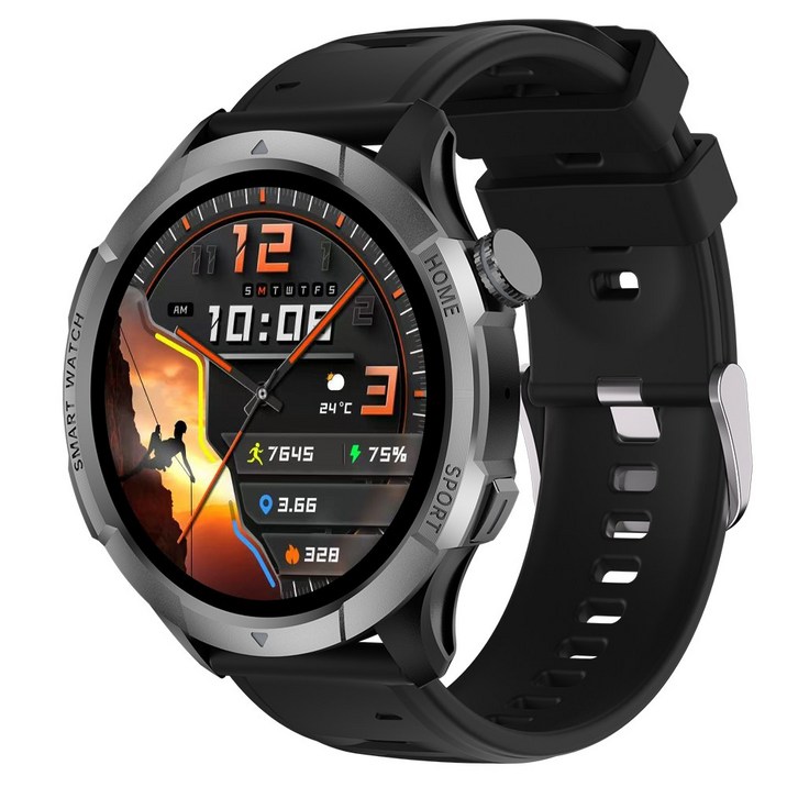 Wapik 블루투스 통화 스마트워치 ST10 1.43인치 아몰레드 고화질 SOS통화 AI운동인식, GPS + 블루투스, 3.6cm, 실버