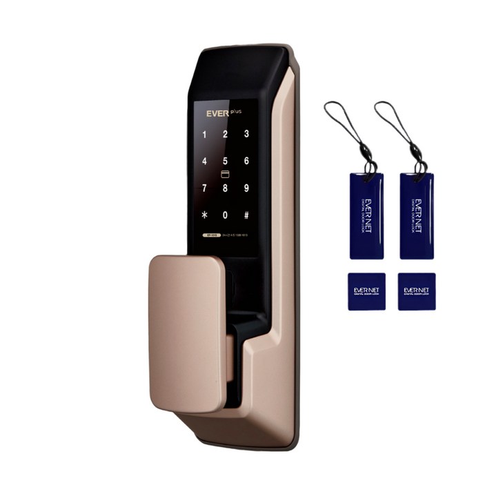 에버넷 무타공 푸시풀 도어락 에버플러스 EP101 골드 고객직접설치 번호전용,카드,지문, 고객직접설치, 2. EP101S 골드번호카드