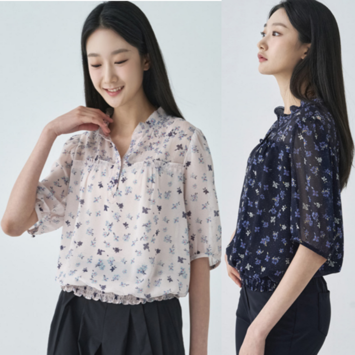 [지센창원]여성 플로럴 스모킹 블루종 블라우스 2색 LFWSO492