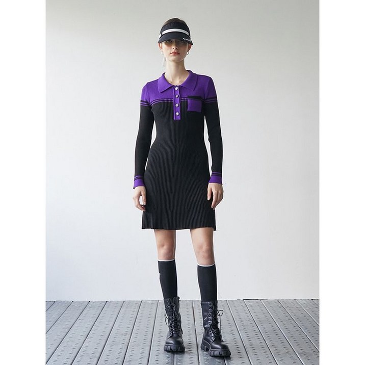 에고이스트 블랙 포켓 패치 배색 포인트 니트 원피스 EN3KO861