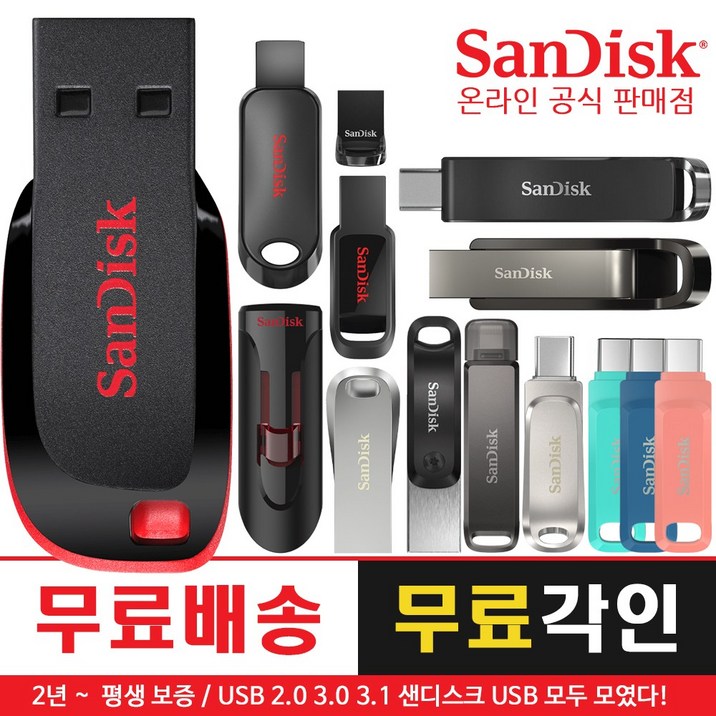 샌디스크 USB 메모리 2.0 3.0 3.1 C타입 대용량 OTG 듀얼 32G 64G 128G 256G 512G, 32GB 10