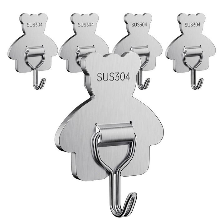 리빙홈디테일 스텐 강력 접착식 벽걸이 후크 LHD051, 실버, 5개