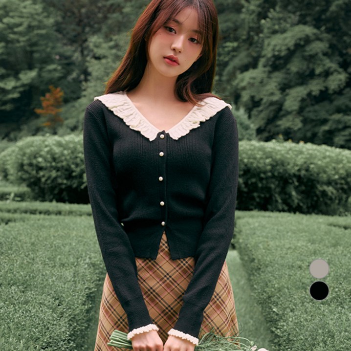 로라로라 여성용 프릴 칼라 가디건
