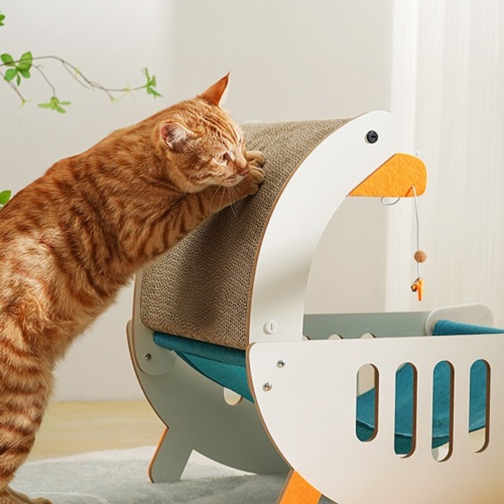 후즈펫 뒤뚱뒤뚱 거위 고양이 스크래쳐 해먹 다용도침대 하우스, 화이트 후즈펫 뒤뚱뒤뚱 거위 고양이 스크래쳐 해먹 다용도침대 하우스, 화이트