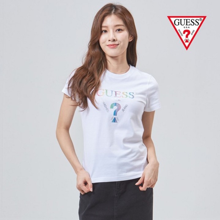 게스 여성 레인보우필름 무테삼각 반팔티 OM2K0543