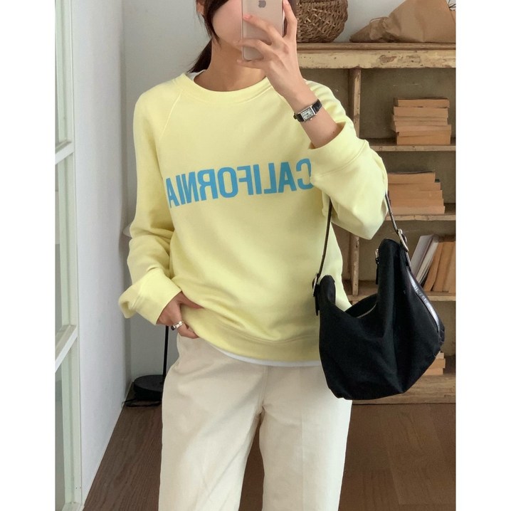 바이진 캘리포니아 레터링 스웻셔츠 맨투맨 데일리룩