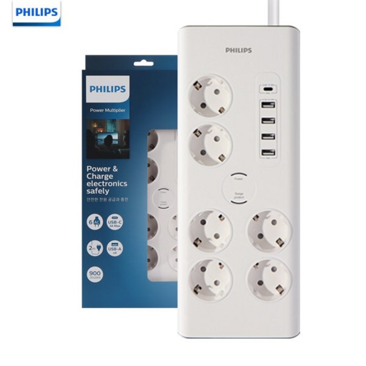 필립스 프리미엄 USBC타입 멀티탭 6구 8구 서지보호 낙뢰 과부하차단