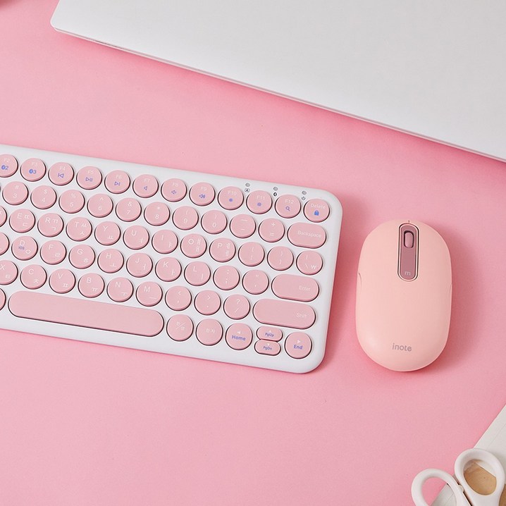 아이노트 38340 무소음 무선 블루투스 키보드 마우스 세트 아이패드 맥북 아이폰 태블릿 핸드폰 3대까지 멀티페어링