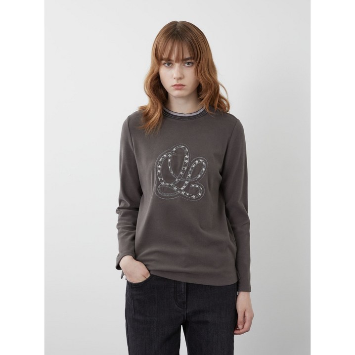 올리비아로렌 반넥 니트 레이스 로고 티셔츠 VOCAL3W9141