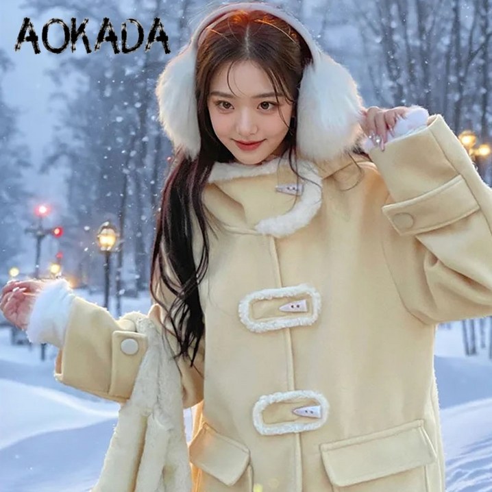 AOKADA 떡볶이코트 엘레강스 노란색 학원풍 여성코트 듀엘코트 울코트 AOKADA 떡볶이코트 엘레강스 노란색 학원풍 여성코트 듀엘코트 울코트