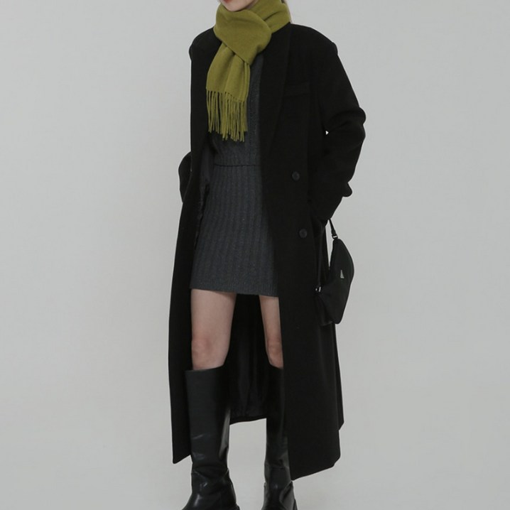 HA.M 여성  도톰한 코트 루즈핏 더블버튼  모직 롱 코트