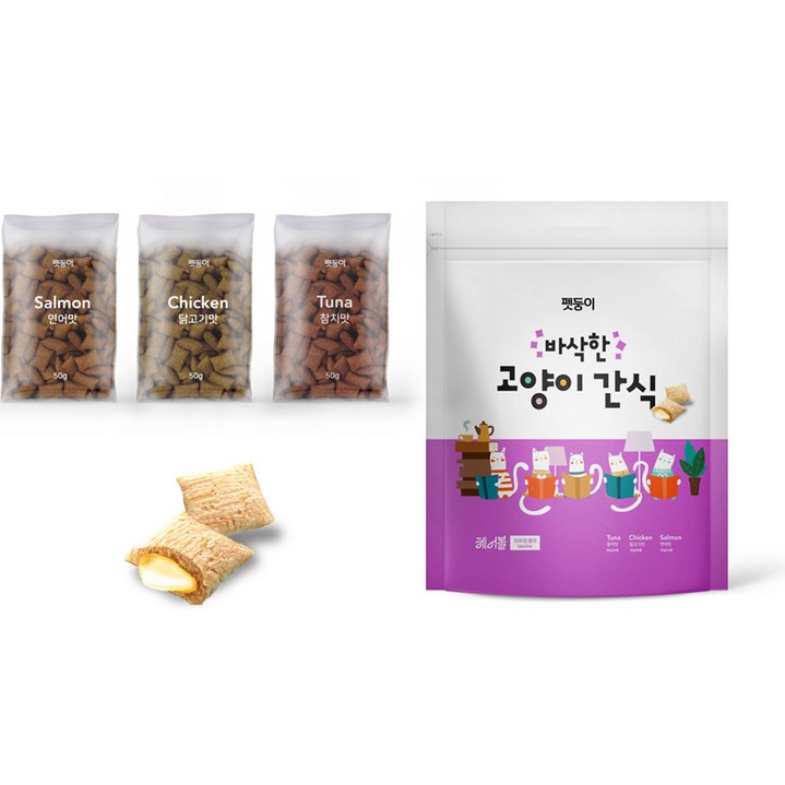 펫둥이 바삭한 고양이 간식 과자속츄르 3가지맛 600g, 1세트