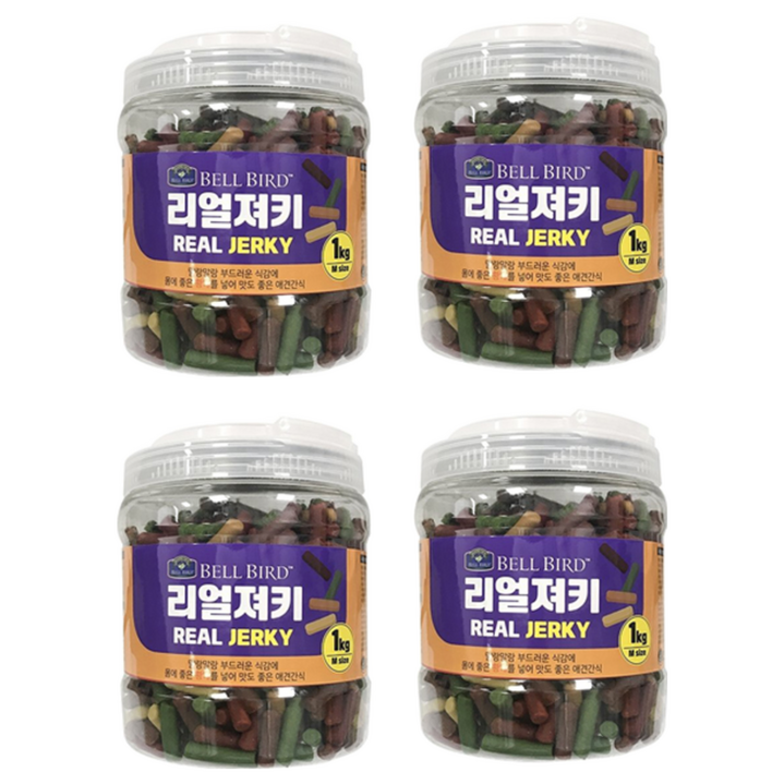 벨버드 리얼져키 대용량 강아지 간식 1kg, 황태  오리  연어  치즈  침치  시금치 혼합맛, 1kg, 4개