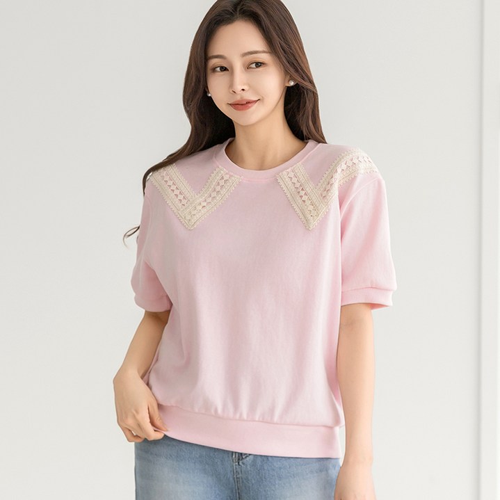 부루앤쥬디 레이스 카라 반팔 맨투맨 ORDTG502A