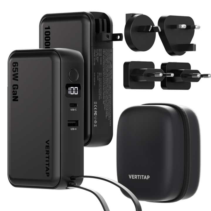 버티탭 트레블러 프로 65W 멀티 어댑터 보조배터리 해외 여행용 멀티탭 usb 전기 콘센트, 1개, 블랙