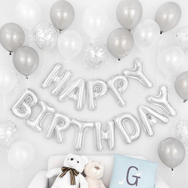 파티팡 은박도트실버 생일풍선 파티세트 [해피벌스데이 실버] 손펌프증정 장식방법동봉 생일파티 파티용품 파티풍선, 1개