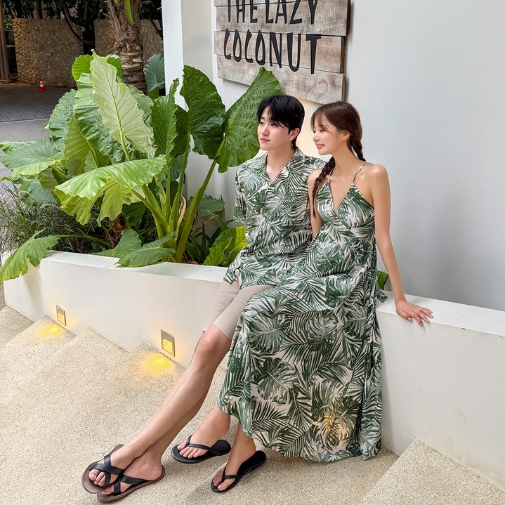 [44~77] 코사무이 야자수 휴양지 커플룩 신혼여행 여름 바캉스 허니문 하와이안 시밀러룩 세트 휴가 여행용