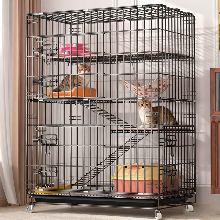 포령 고양이 하우스 반려동물 접이식 다층 케이지 철창 대형 빌라 휠 이동식