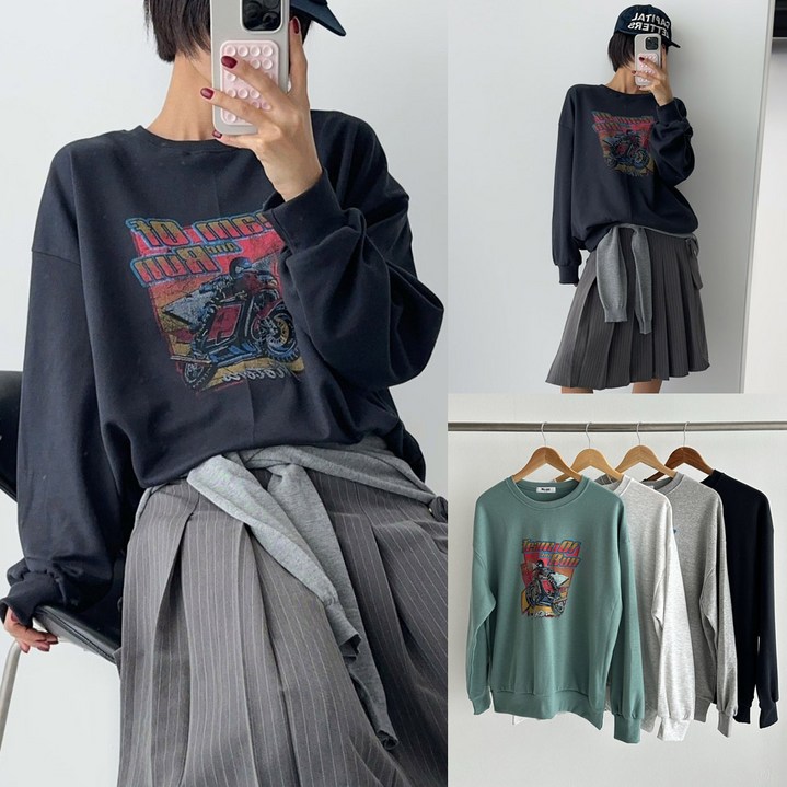 아이우먼 여성 빅사이즈 팀오브런 빈티지 오버핏 긴팔 맨투맨 티셔츠