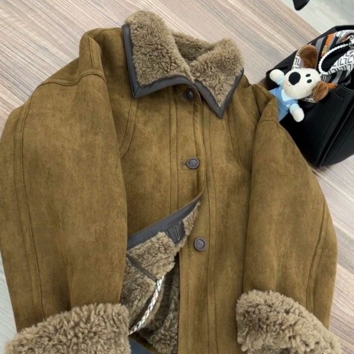 여성용 기모 쇼트 무스탕 재킷 복고풍 가을 겨울 따뜻한 예쁜 오버사이즈lyf