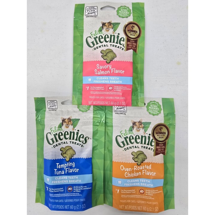 필라인 그리니즈 고양이 구강관리 간식, 닭고기+참치+연어, 60g, 3개