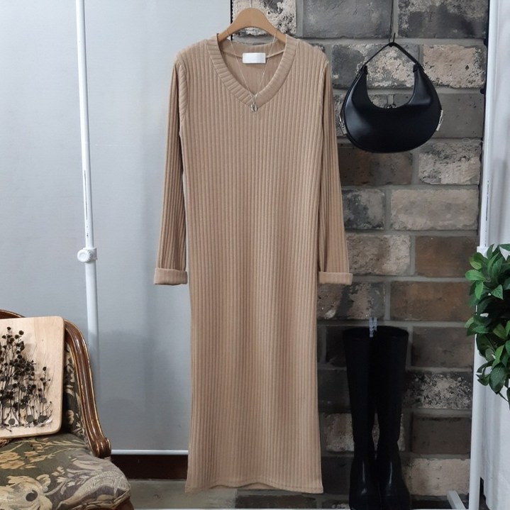 상상그이상 여성용 국내제작 프래즐 롱원피스 골지 브이넥 부드러운 레이온소재 날씬해 보이는 뱃살 커버 맥시원피스 5컬러 포인트 꾸안꾸룩