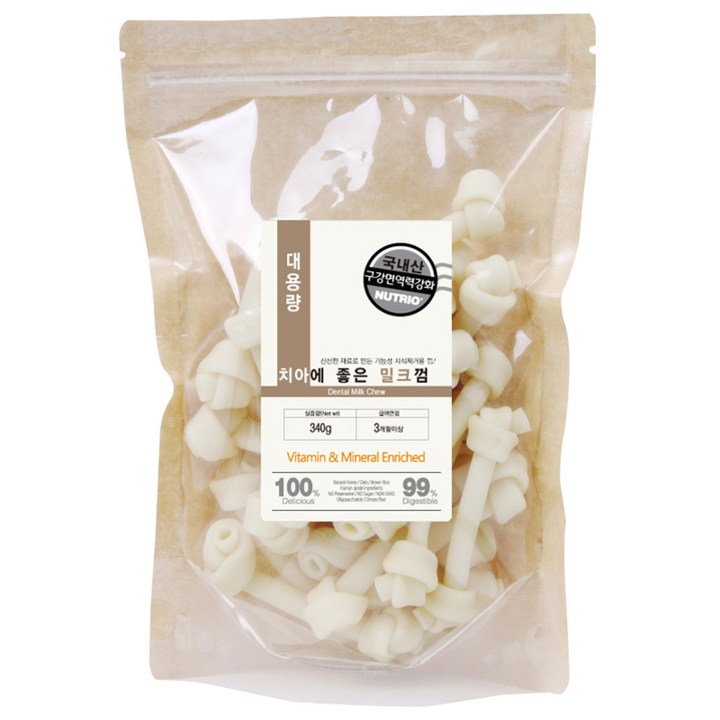 뉴트리오 치아에 좋은껌 강아지 간식, 우유맛, 340g, 1개 뉴트리오 치아에 좋은껌 강아지 간식, 우유맛, 340g, 1개
