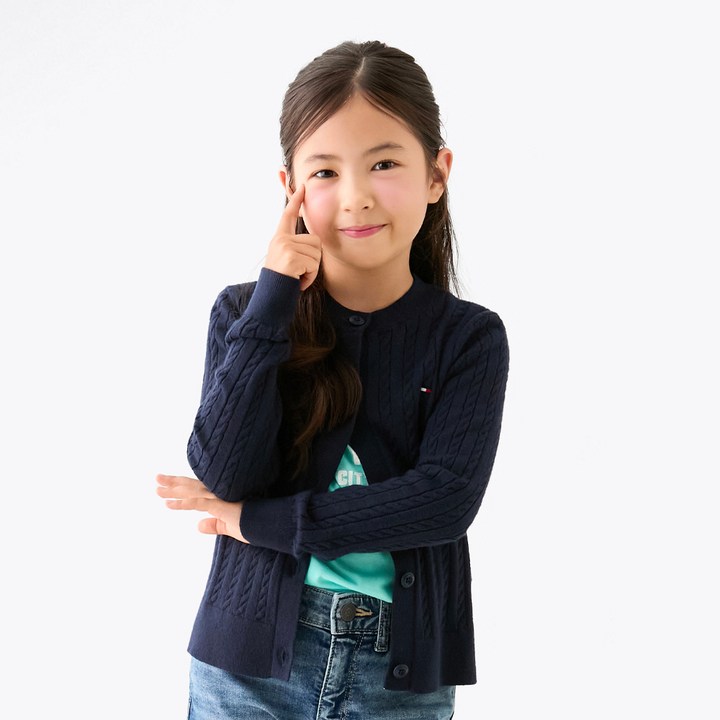 타미힐피거 여성용 케이블 크루넥 미니 가디건