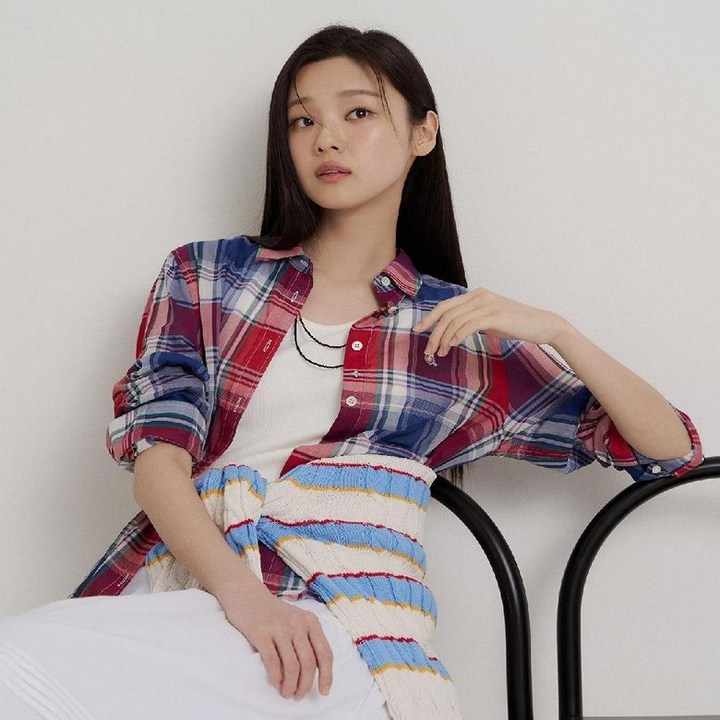 [백화점 정품] 26년SALE 빈폴레이디스 빈폴 BEANPOLE [SS26]레드 마드라스 체크 슬림숏 셔츠 - 레드 BF6564C116