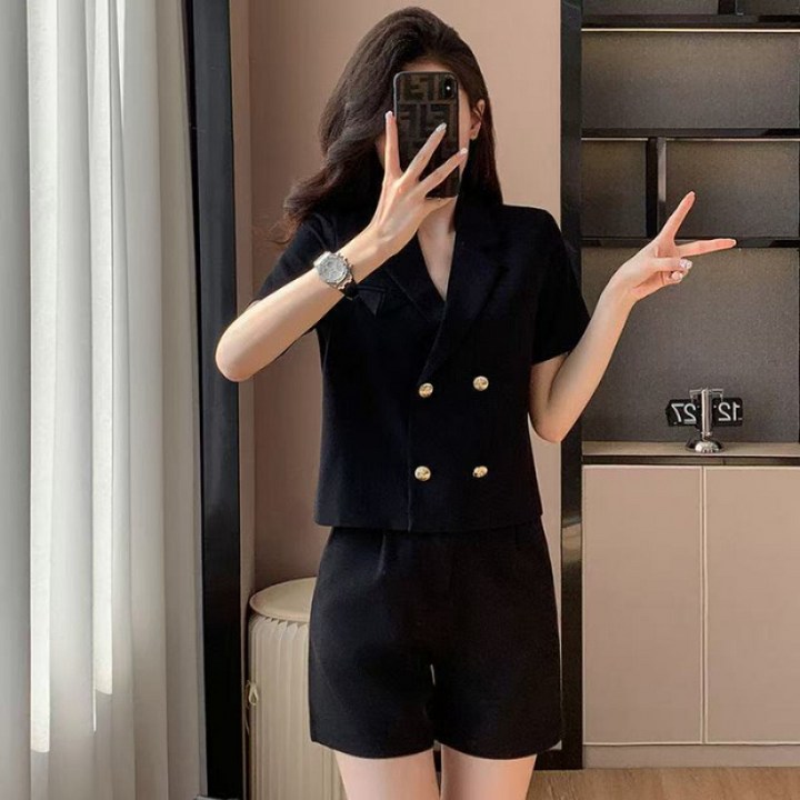 유니픽여성 여름 반팔 정장 자켓과 반바지 세트ddn