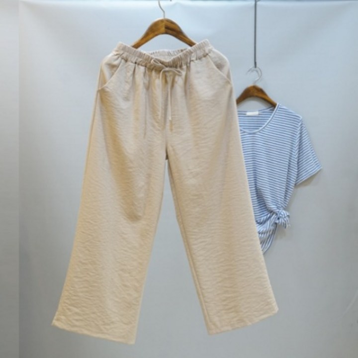 부산사라 여성용 하늘하늘 편한 밴딩 통바지9부