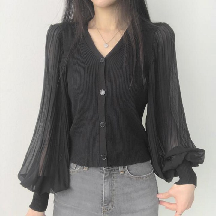 ORZQU 여성 가을 브이넥 우아한 가디건 고급스럽고 디자인감 니트 카디건