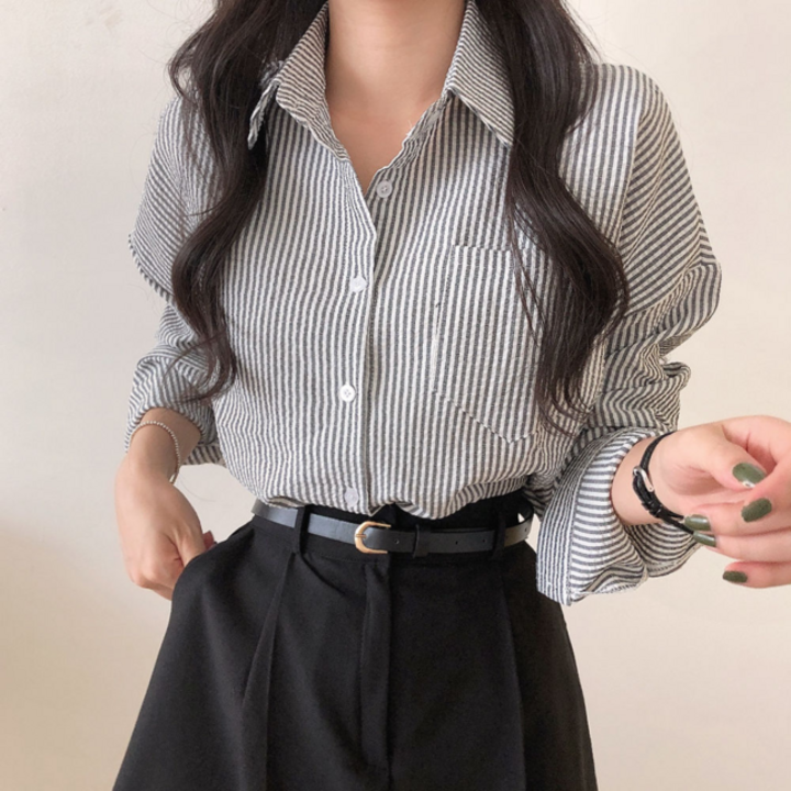 [티앤트리] 여성용 라인 루즈핏 스트라이프 긴팔 셔츠 5colors