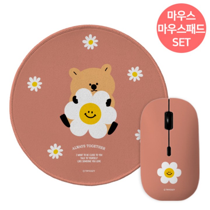 동물데이지 무소음 무선 마우스마우스 패드 세트, 동물데이지쿼카
