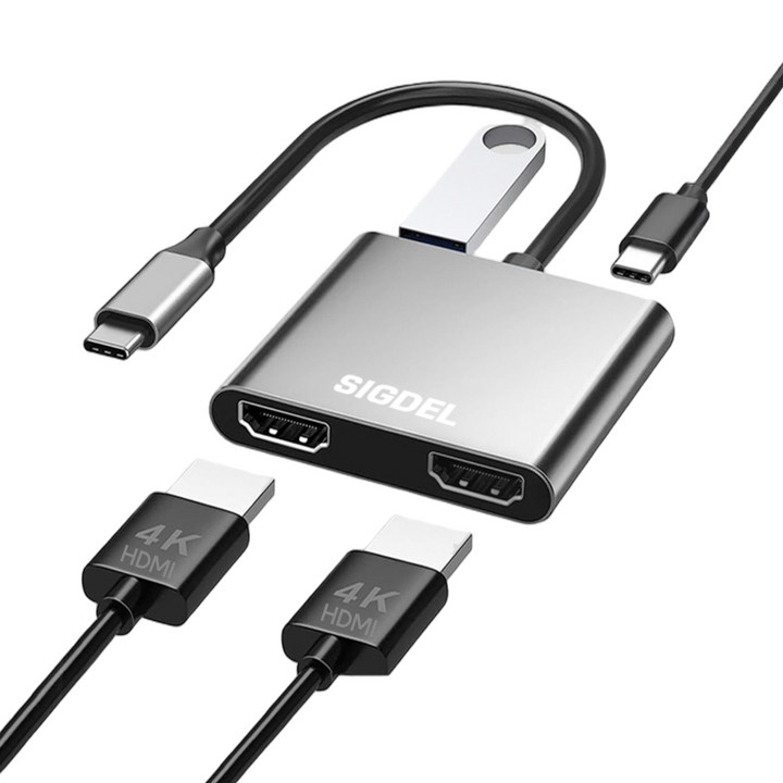 시그델 C타입 C TO HDMI 4in1 듀얼 모니터 2대 확장 3분할 연결 화면 분배기 4K 멀티 USB 3.0 PD90W 노트북 컴퓨터 젠더 허브 M01, 메탈실버, 1개 시그델 C타입 C TO HDMI 4in1 듀얼 모니터 2대 확장 3분할 연결 화면 분배기 4K 멀티 USB 3.0 PD90W 노트북 컴퓨터 젠더 허브 M01, 메탈실버, 1개