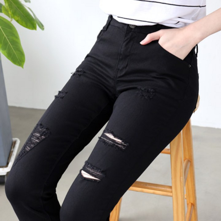 탑스웨이크 여성 헤짐 일자 9부 바지 스판 빅사이즈 2컬러 S3XL 9302