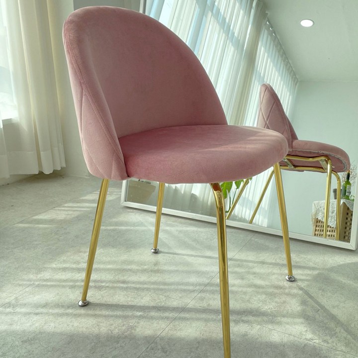 벨벳의자 올데이즈 골드 벨벳 퀄팅 인테리어 의자, 핑크