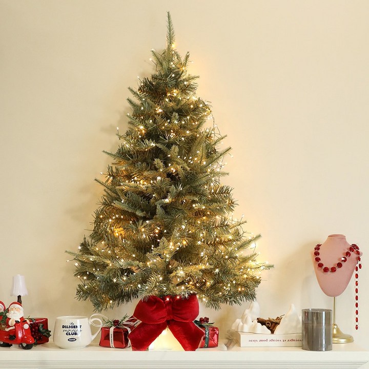 크리스마스트리 전나무 벨벳뽕리본 지네전구 하프 벽트리 세트, 하프벽트리 그레이 웜