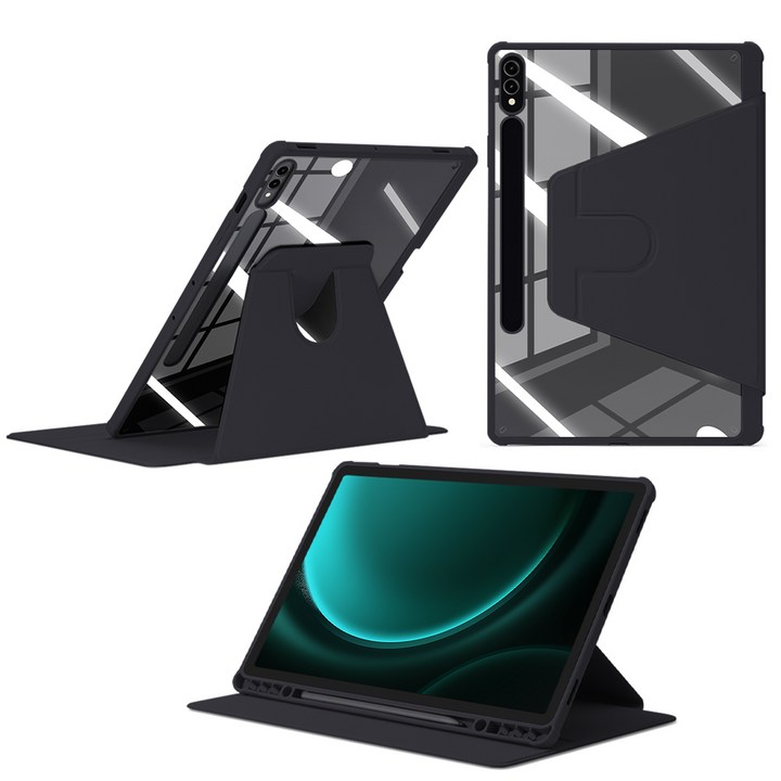 DANYCASE 아크릴 회전 가능 태블릿 커버 삼성 갤럭시 탭 케이스, 블랙, 1개