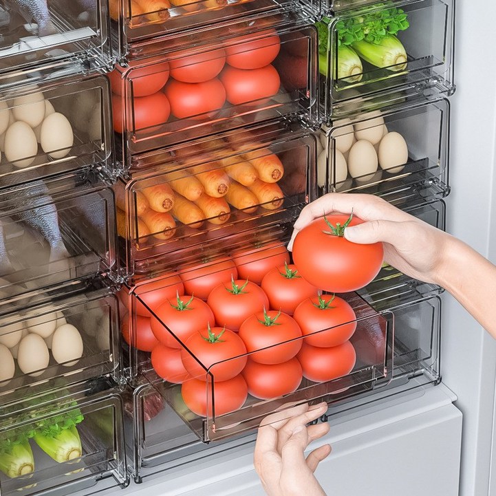 JENMV 냉장고 수납 용기 서랍형 냉장고 정리트레이 냉장실 냉동실 투명 냉장고 보관함, 1개