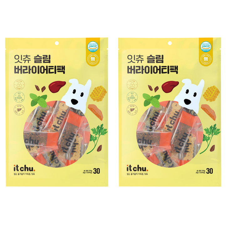 잇츄 슬림 버라이어티팩 강아지 덴탈개껌, 옐로우  브라운  그린, 270g, 2세트
