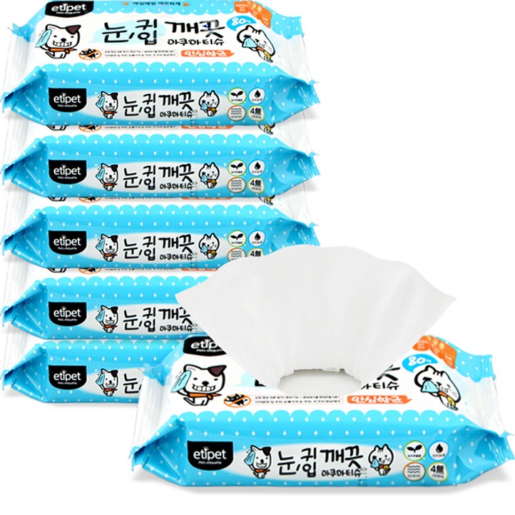 에티펫 반려동물 눈귀입 깨끗 물티슈, 6개